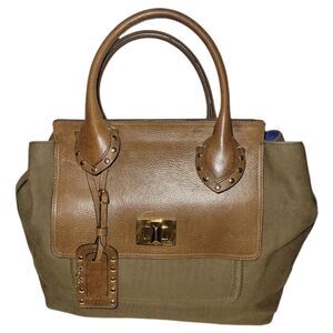 Emilio Pucci City Marquise Bag Studded Handle Leather and Canvas Handbag Satchel